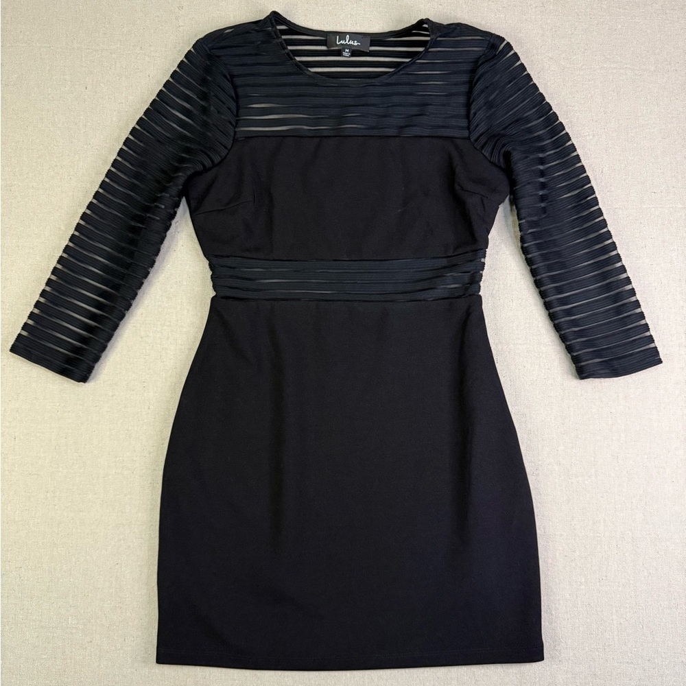 D103 Lulus Body-con Mesh Panel Sleeves Dress